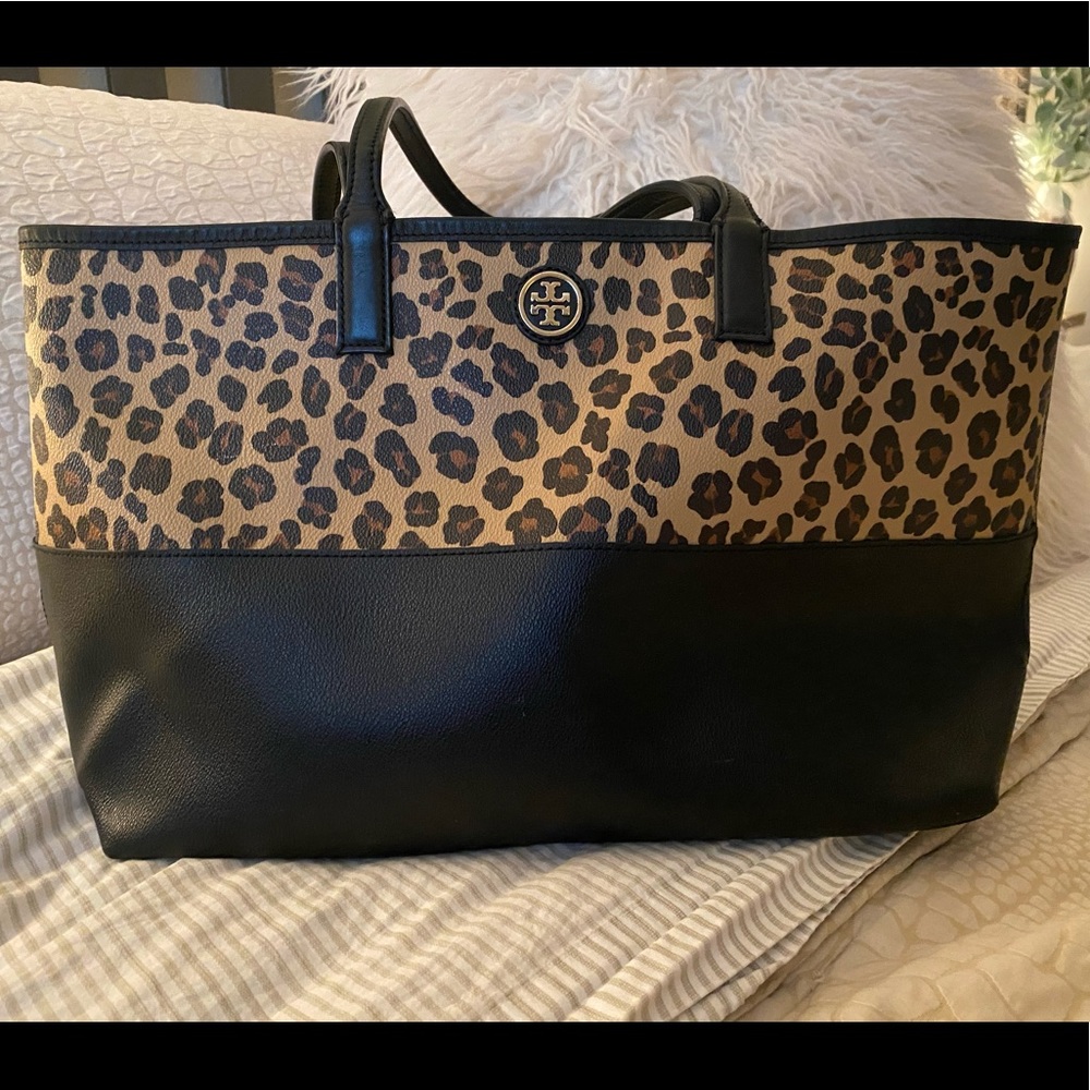 Tory Burch Kerrington Ocelot and Black Tote